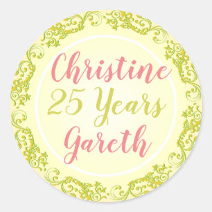 Anniversary with Names and Number of Years. Classic Round Sticker