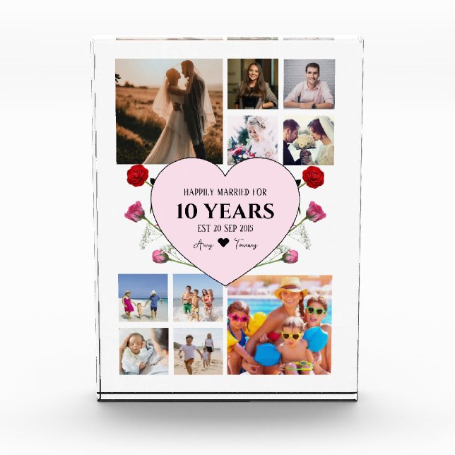 Anniversary With Pink Heart and Roses Photo Block (Front)