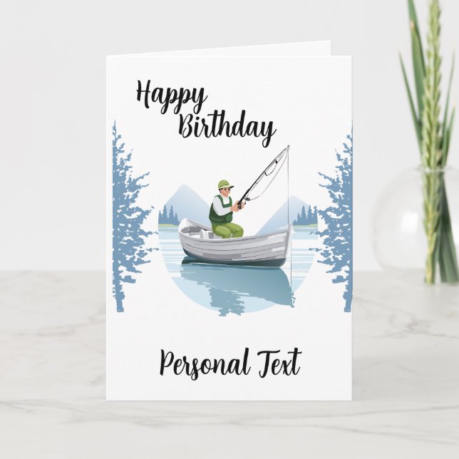Announcement Card With Fishing Theme Birthday Card (Front)