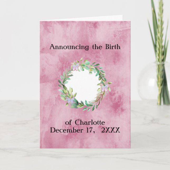 Announcement of Baby Birth for Girl add Photo (Front)