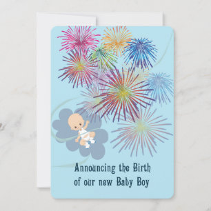 Announcement of New Baby Boy with Fireworks