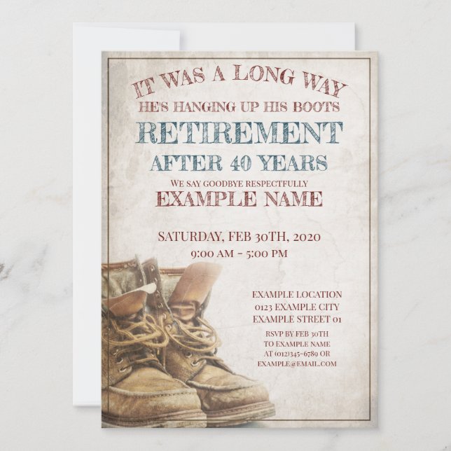 Announcement of retirement with old boots (Front)