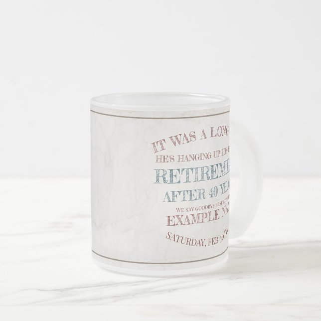 Announcement of retirement with old boots V2.0 Frosted Glass Coffee Mug (Front Right)