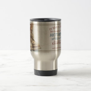 Announcement of retirement with old boots V2.0 Travel Mug