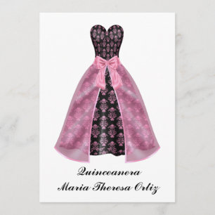 Announcement Quinceanera Black Damask