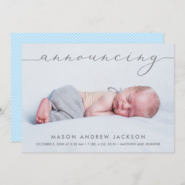 Announcing Baby Boy Photo Birth Announcements (Front/Back)