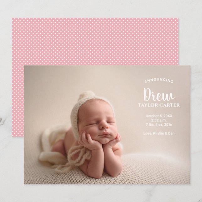 Announcing Our Baby Girl Photo Birth Announcement (Front/Back)