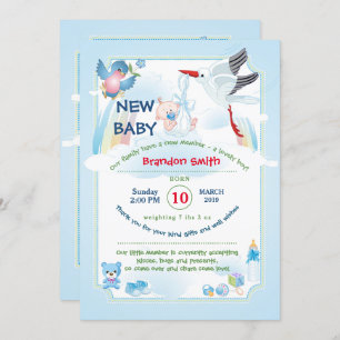 announsment for new baby,  it is a boy invitation