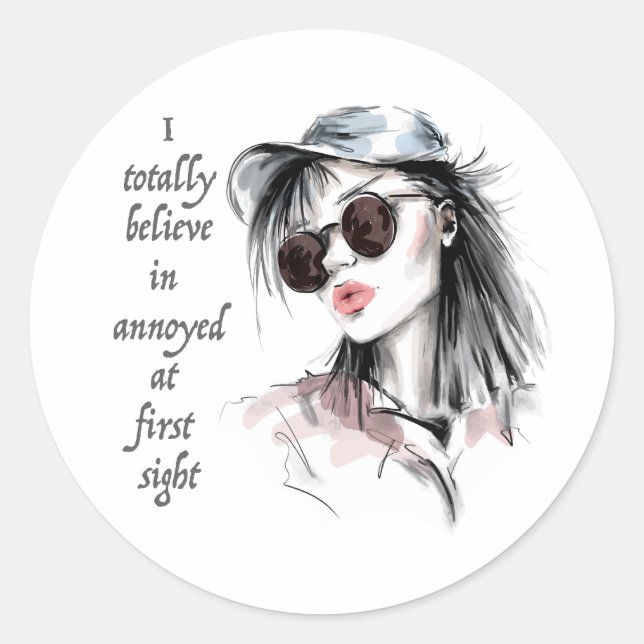 Annoyed at first sight classic round sticker (Front)