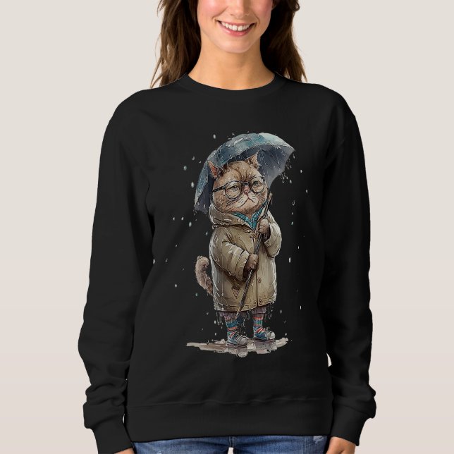 Annoyed cat sad cat with umbrella in the rain grap sweatshirt (Front)