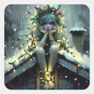 Annoyed Fairy Christmas Lights Square Sticker