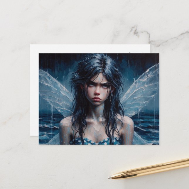 Annoyed Fairy Rainy Ocean Trip Postcard (Front/Back In Situ)