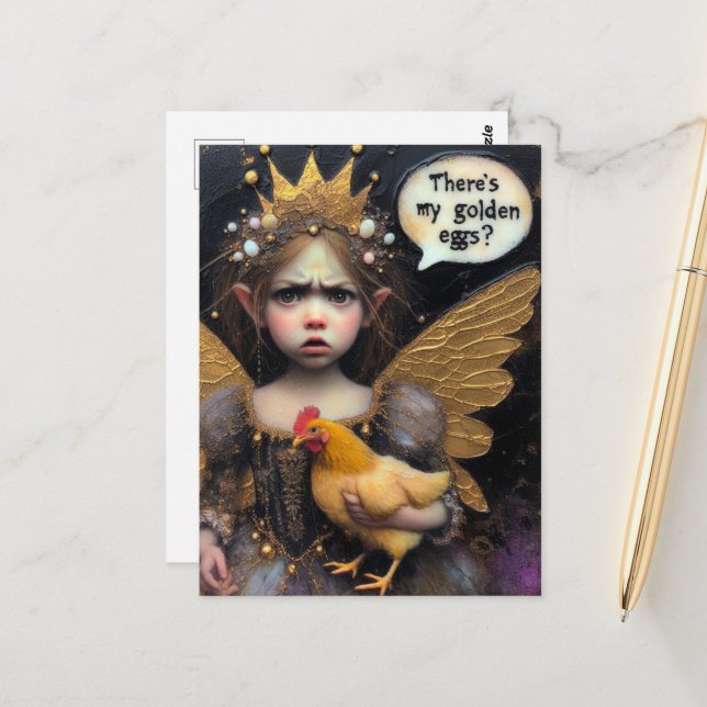 Annoyed Fairy With an Hen Postcard (Front/Back In Situ)