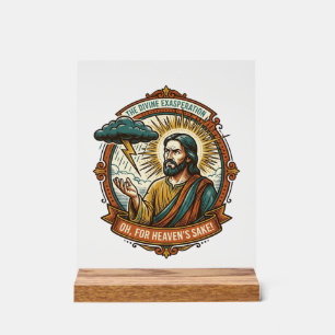 Annoyed Jesus Dark Rain Cloud Lightning Weather Hu Acrylic Sign
