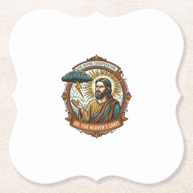 Annoyed Jesus Dark Rain Cloud Lightning Weather Hu Paper Coaster (Front)
