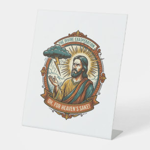 Annoyed Jesus Dark Rain Cloud Lightning Weather Hu Pedestal Sign