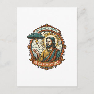 Annoyed Jesus Dark Rain Cloud Lightning Weather Hu Postcard