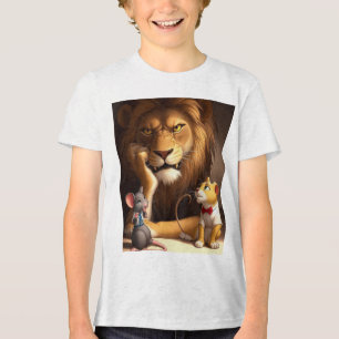 Annoyed Lion with Curious Cub and Tiny Mouse – Fun Tri-Blend Shirt