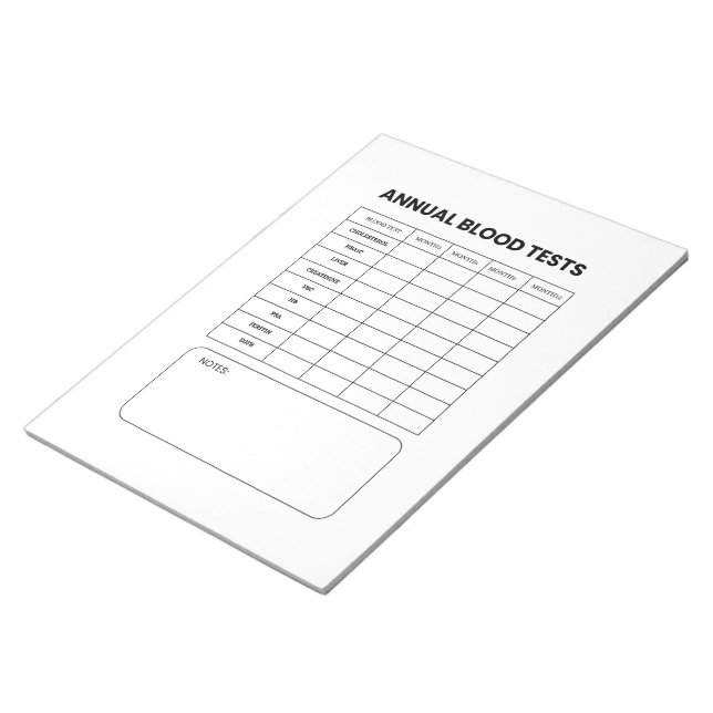 Annual Blood Test Tracker Notepad (Angled)