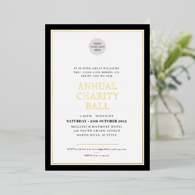 ANNUAL CHARITY BALL modern elegant logo black gold (Standing Front)