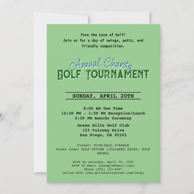 Annual Charity Tournament golf invitation card  (Front)
