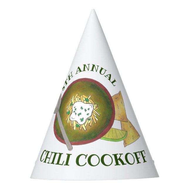Annual Chilli Cookoff Cook Off Bowl of Green Chill Party Hat (Front)