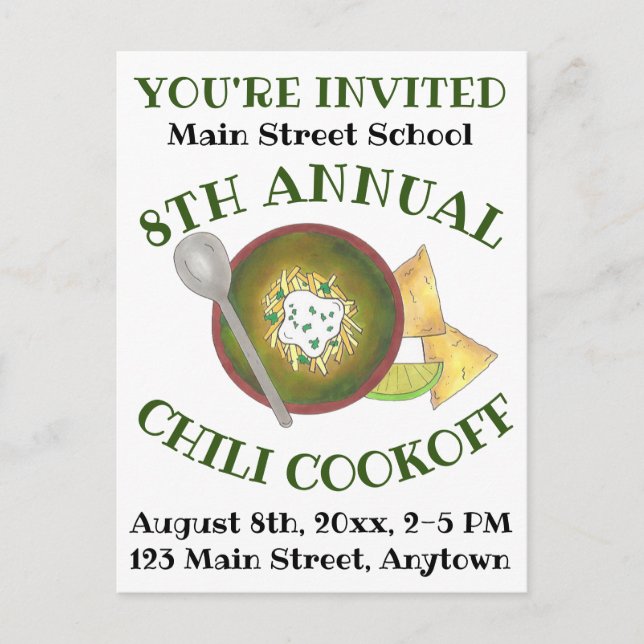 Annual Chilli Cookoff Cook Off Event Invitation Postcard (Front)