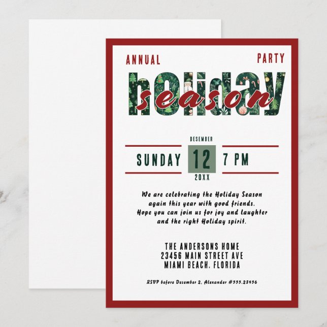 Annual Christmas Party Typography Invitation (Front/Back)