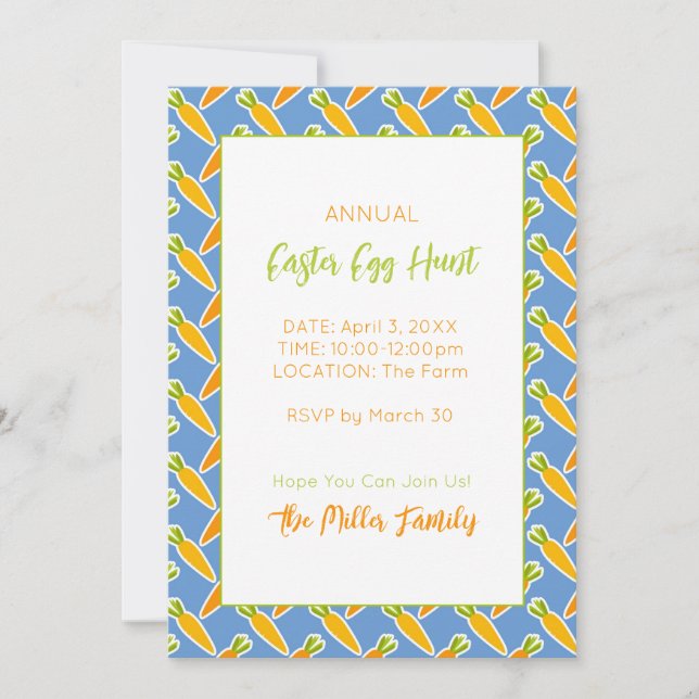 Annual Easter Egg Hunt Family Fun Colourful Carrot Invitation (Front)