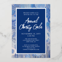 Annual Gala Blue Abstract Watercolor Silver Foil