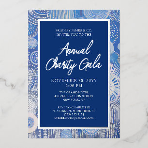 Annual Gala Blue Abstract Watercolor Silver Foil