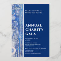 Annual Gala Blue Abstract Watercolor Silver Foil