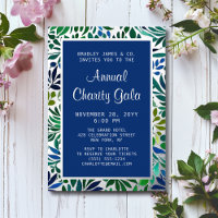 Annual Gala Blue Watercolor Floral Silver Foil