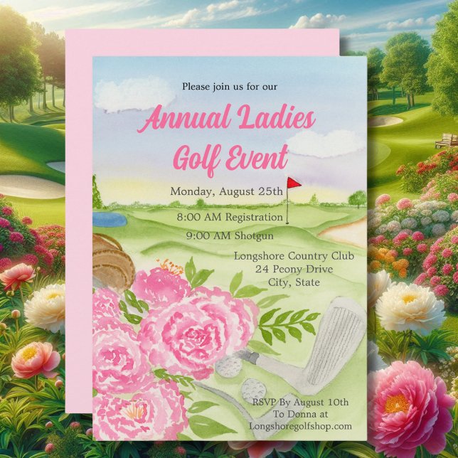 Annual Golf Outing Party Peonies On Golf Course Invitation (Creator Uploaded)
