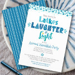 Annual Hanukkah Party Fun Latkes Laughter Light Invitation<br><div class="desc">“Latkes, laughter & light.” It's time to get together for Hanukkah. Fun whimsical handcrafted typography along with a random Star of David pattern in dusty blue, turquoise and teal on white help you usher in the festival of lights. A hand drawn white line pattern on a teal background adorns the...</div>
