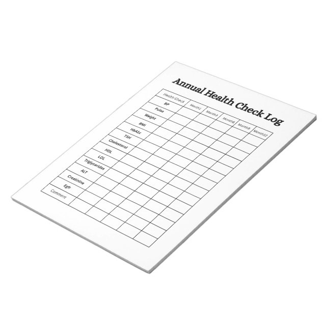 Annual Health Check Log Design Notepad (Angled)