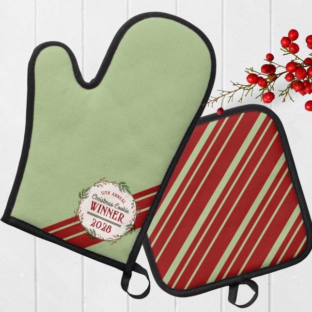 Annual Holiday Contest Winner Prize Oven Mitt & Pot Holder Set (Christmas Holiday Competition Prize Oven Set for the Winner. Great for Cookie & Sweater Contests!)