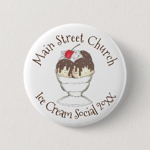 Annual Ice Cream Social Favour Hot Fudge Sundae 6 Cm Round Badge