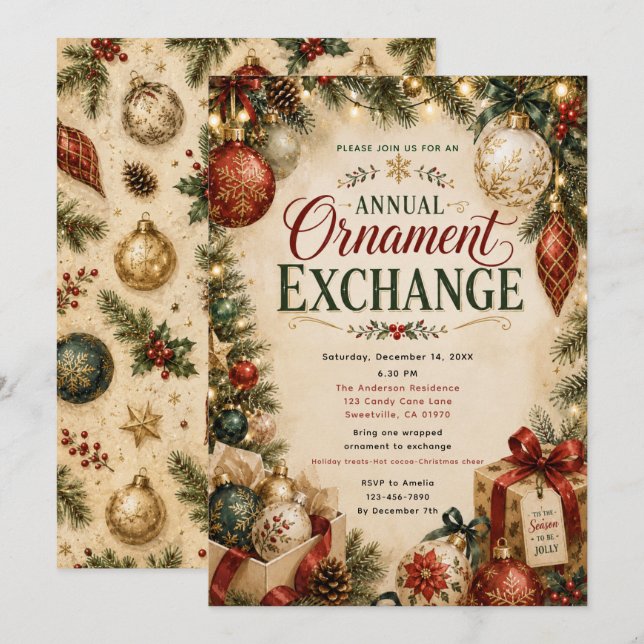 Annual Ornament Exchange Invitation (Front/Back)