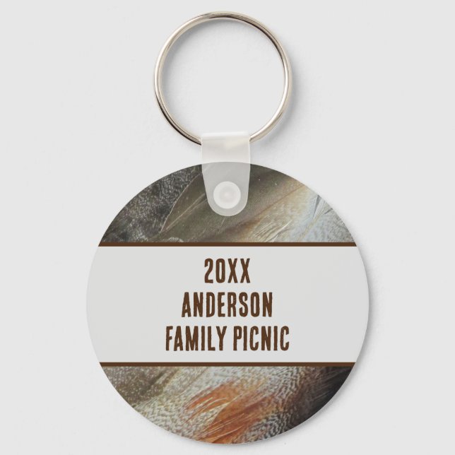 Annual Picnic Nature Feather Family Reunion Key Ring (Front)