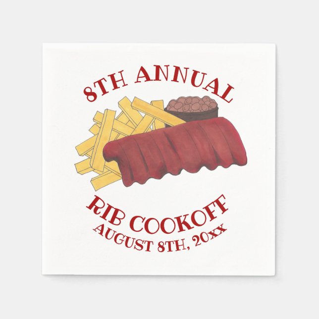 Annual Rib Cookoff BBQ Spare Ribs Barbecue Foodie Napkin (Front)
