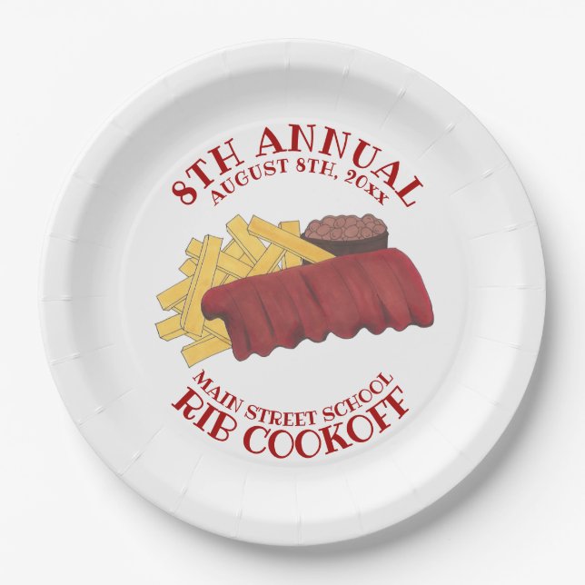 Annual Rib Cookoff BBQ Spare Ribs Barbecue Foodie Paper Plate (Front)