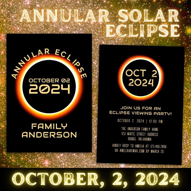 Annular Solar Eclipse October 2 2024 Family Party Invitation (Front/Back)