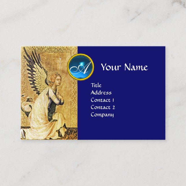 ANNUNCIATION ANGEL Blue Sapphire Gem Monogram Business Card (Front)