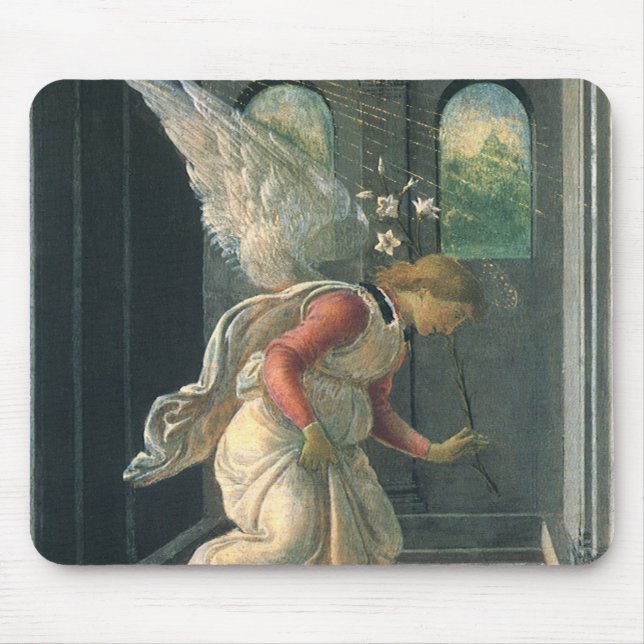 Annunciation (angel detail) by Sandro Botticelli Mouse Pad (Front)