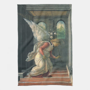 Annunciation (angel detail) by Sandro Botticelli Tea Towel