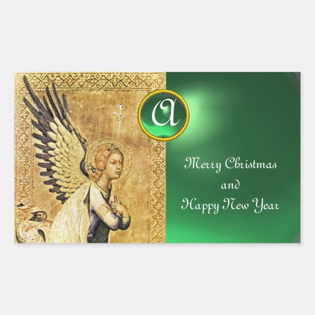 ANNUNCIATION ANGEL MONOGRAM, Green Jade Rectangular Sticker (Front)