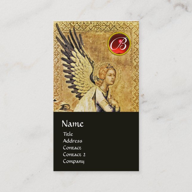 ANNUNCIATION ANGEL MONOGRAM, Red Ruby,Black Business Card (Front)