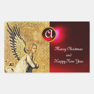 ANNUNCIATION ANGEL MONOGRAM, Red Ruby Rectangular Sticker