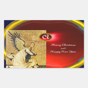 ANNUNCIATION ANGEL MONOGRAM, Red Ruby Rectangular Sticker